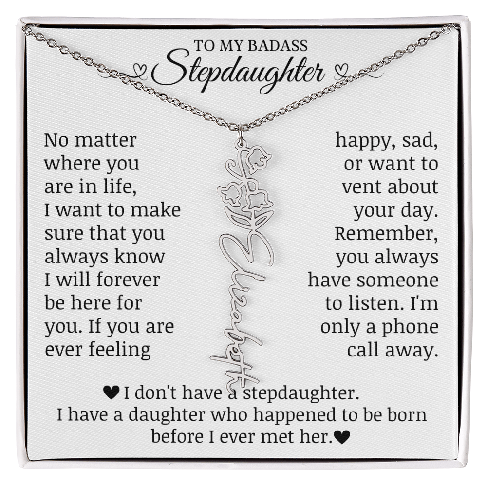 To My Badass Stepdaughter, Name Flower Necklace