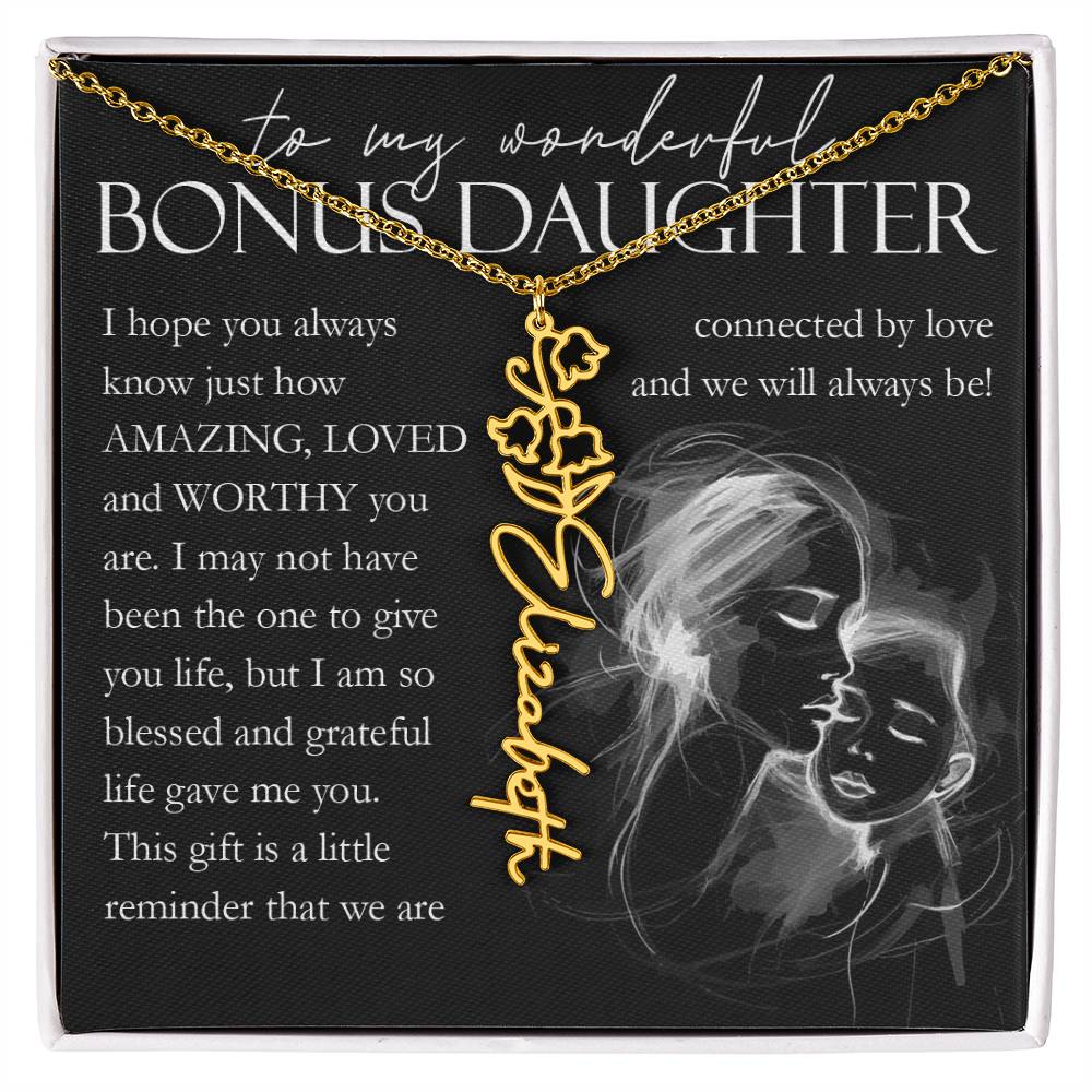 Bonus Daughter Gift, Custom Name Flower Necklace