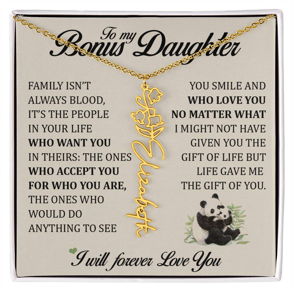 To My Bonus Daughter, Name Flower Necklace
