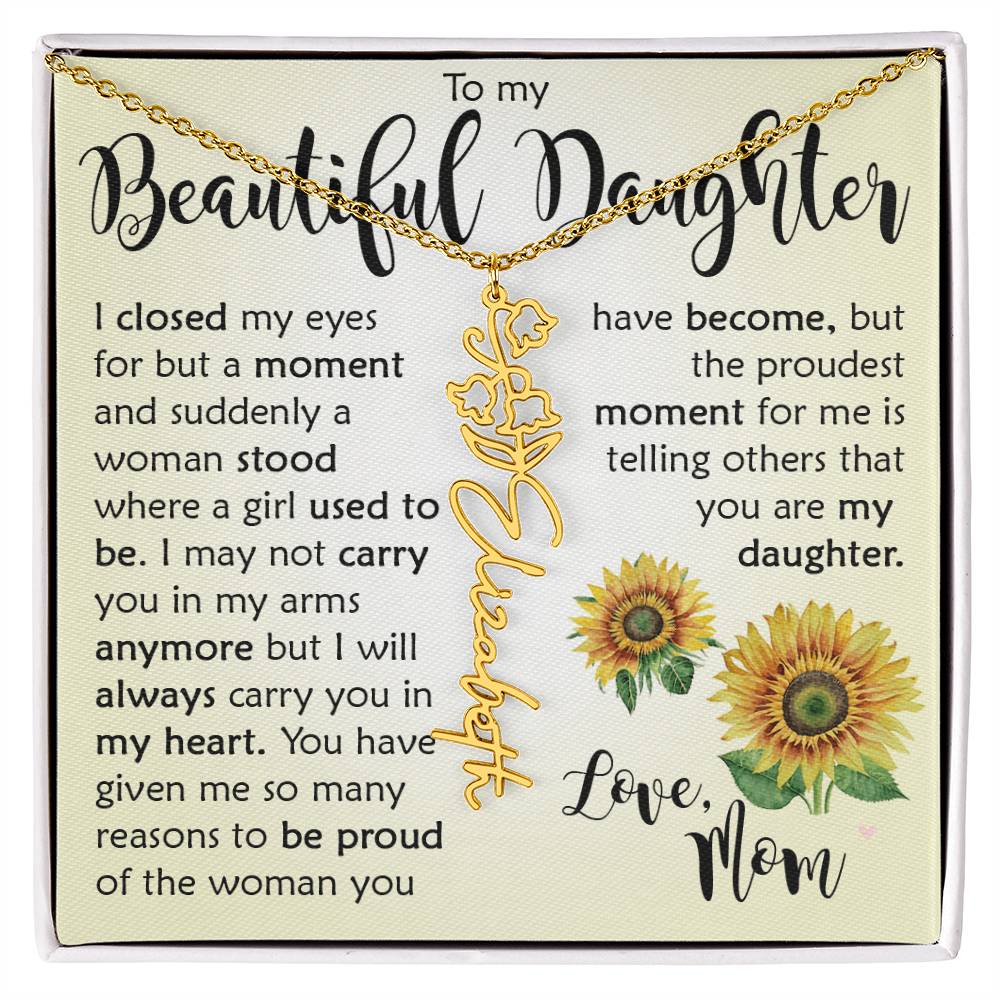 Custom Name Flower Necklace, Daughter Gift