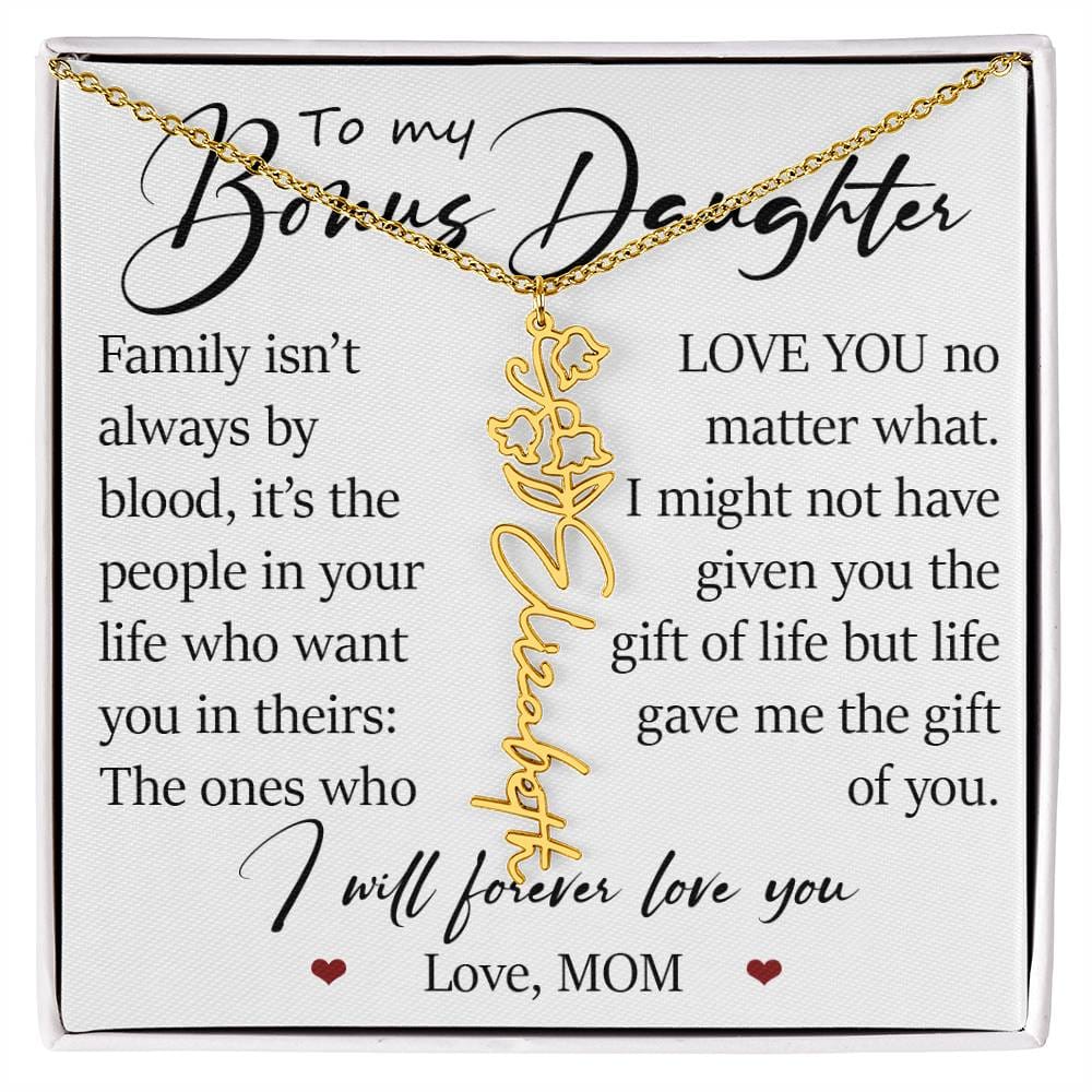Bonus Daughter Gift, Custom Name Flower Necklace