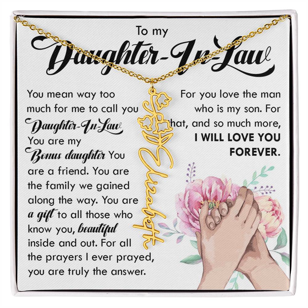 Daughter In Law Gift, Custom Name Flower Necklace