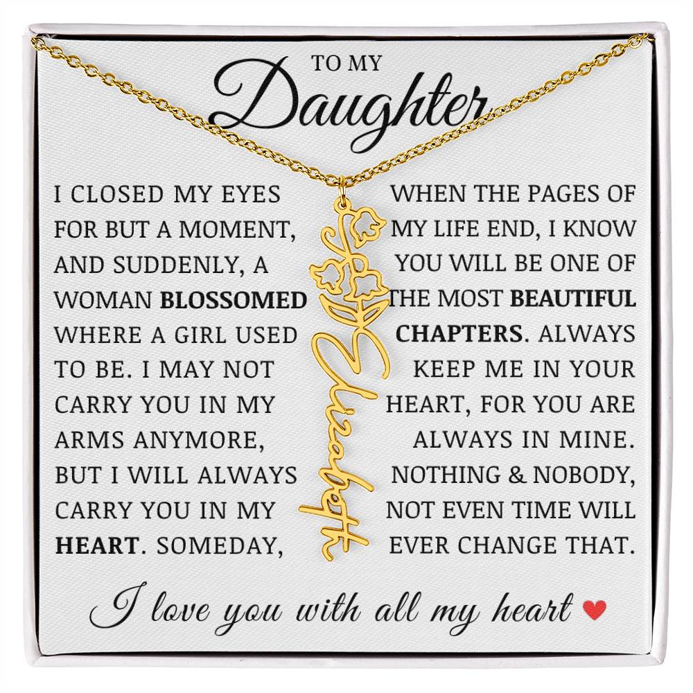To My Daughter, Customized Birth Flower Name Necklace, Birthday Christmas Graduation Gift for Her