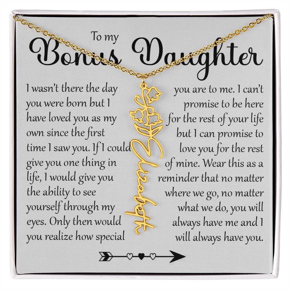 Bonus Daughter Gift, Name Flower Necklace