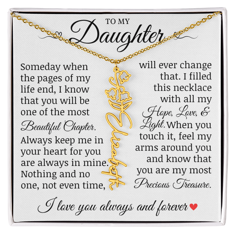 To My Daughter "Precious Treasure" Name Flower Necklace