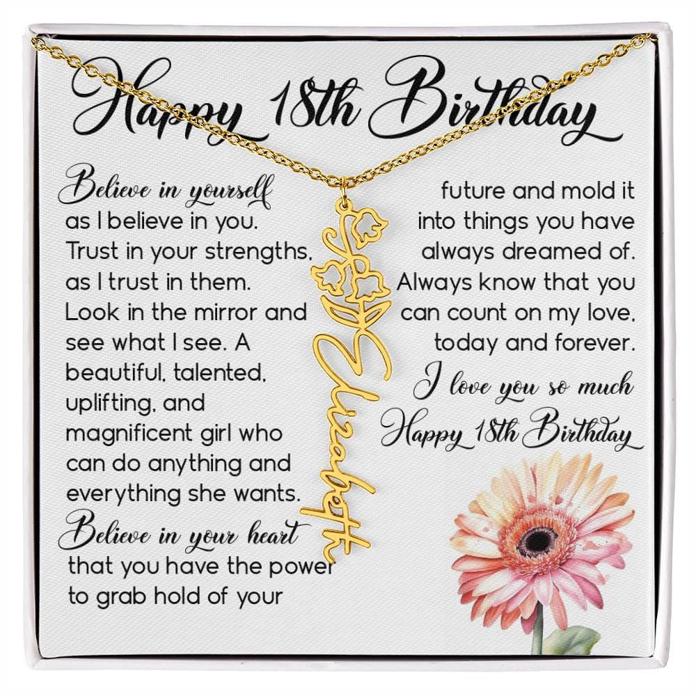 18th Birthday Gift, Custom Birth Month Name Flower Necklace