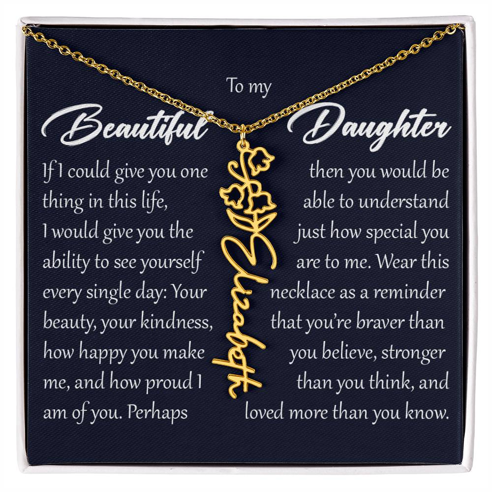 Custom Name Flower Necklace, Daughter Birth Month Pendant Gift