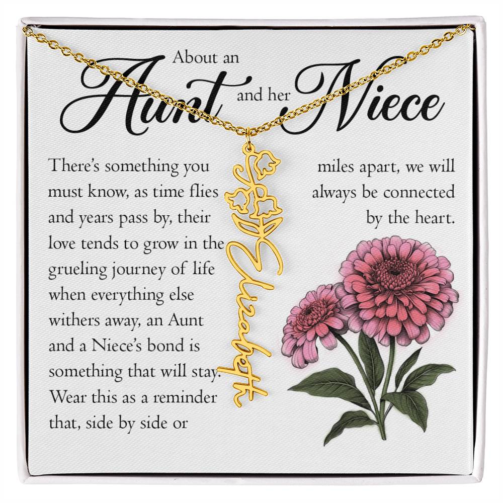 Aunt and Niece Gift, Name Flower Necklace