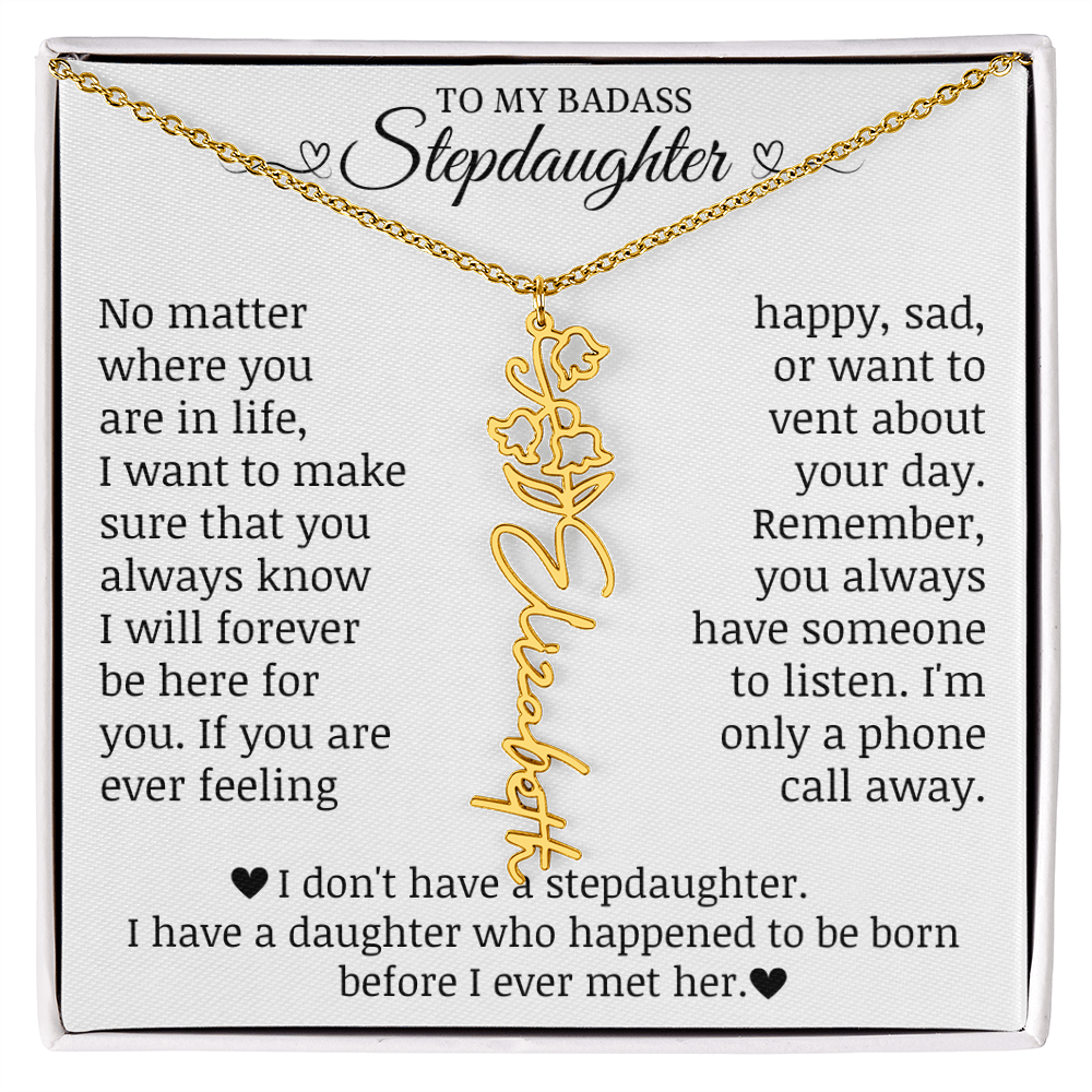 To My Badass Stepdaughter, Name Flower Necklace