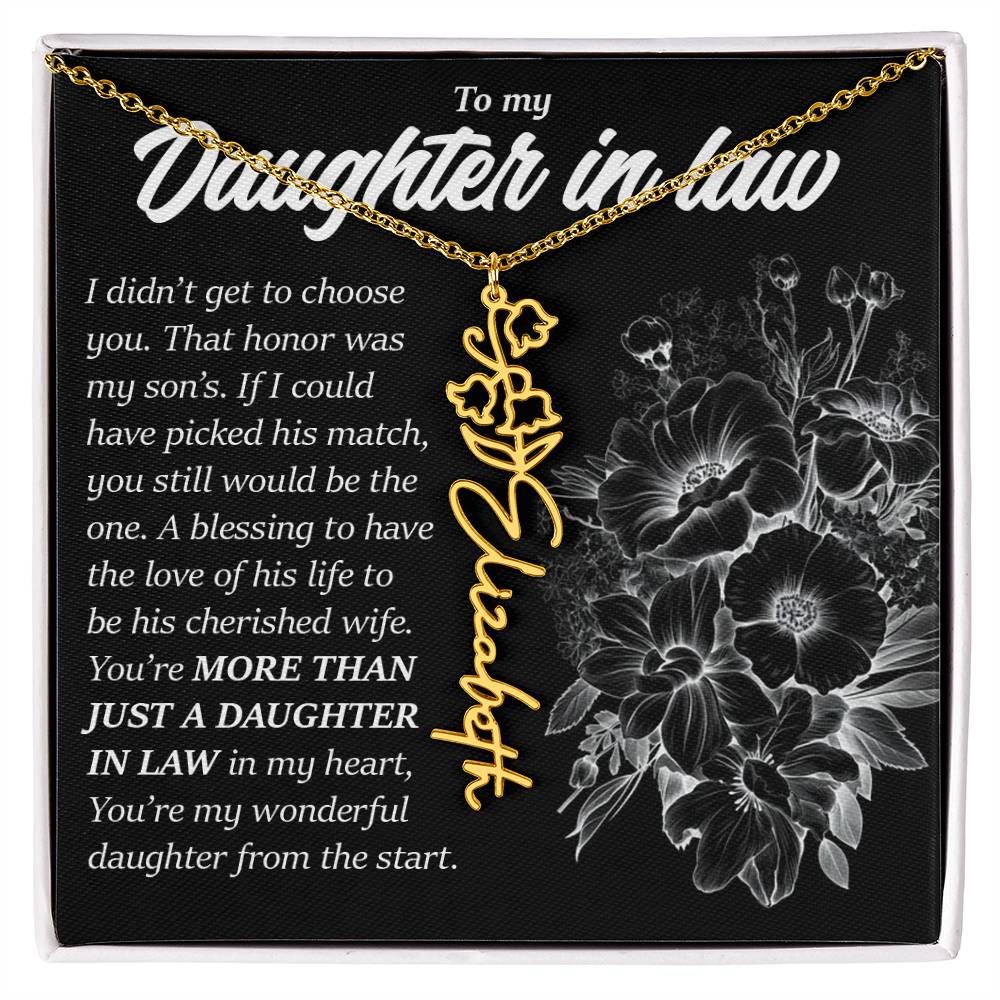 Daughter In Law Gift, Custom Birth Month Flower Name Necklace