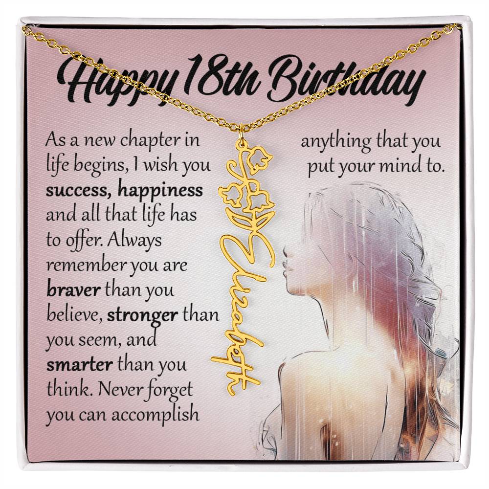 18th Birthday Gift, Custom Name Flower Birth Month Necklace