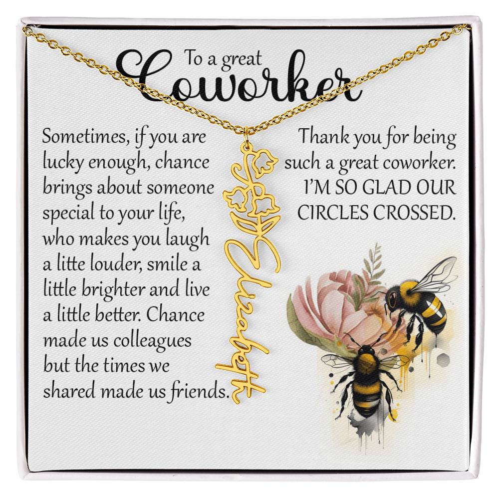 Coworker Gift, Custom Birth Month Name Flower Necklace for Colleague