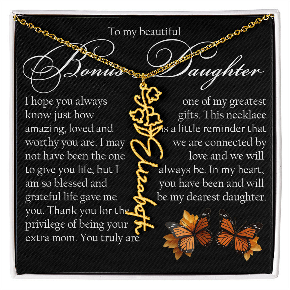 Bonus Daughter Gift, Name Flower Necklace
