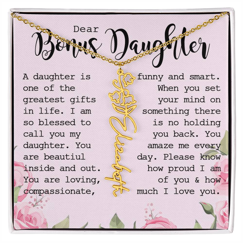 Bonus Daughter Gift, Custom Name Flower Necklace