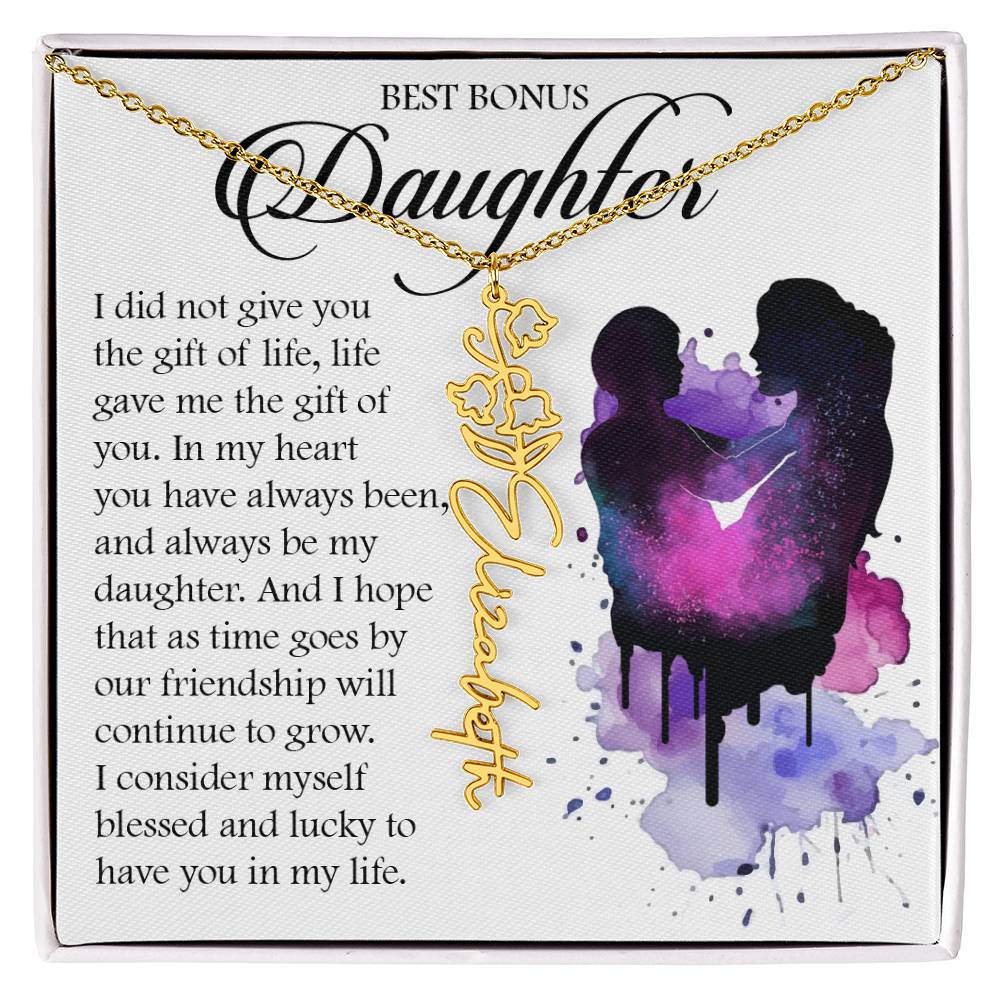 Bonus Daughter Gift, Custom Birth Month Name Flower Necklace