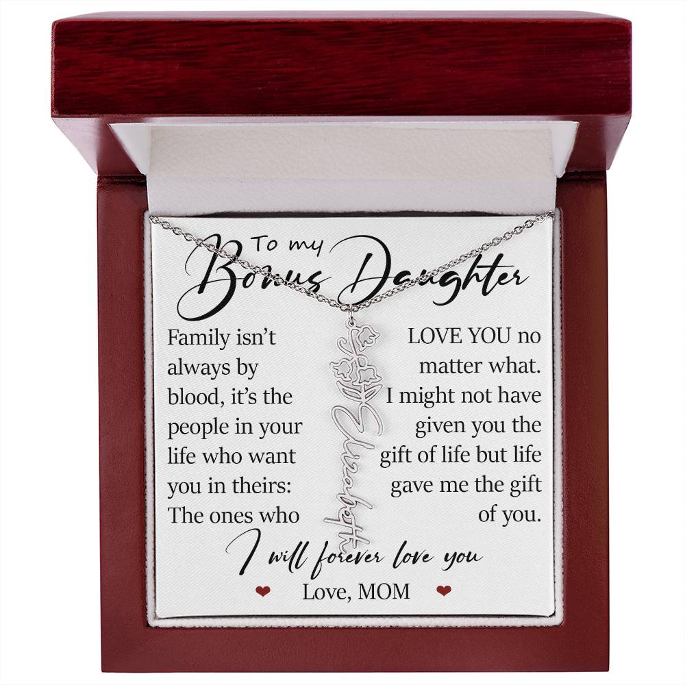 Bonus Daughter Gift, Custom Name Flower Birth Month Necklace