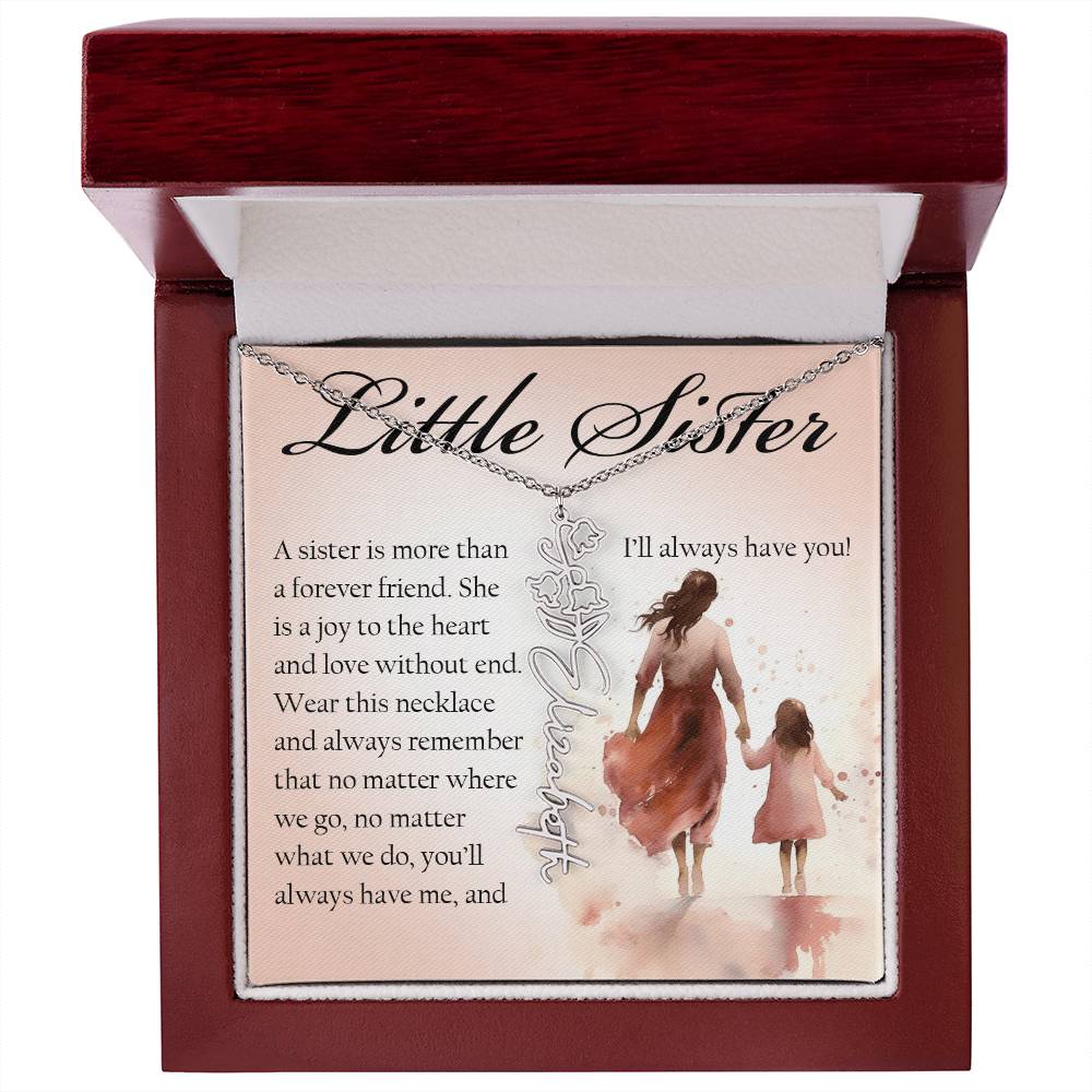 Little Sister Gift, Name Flower Necklace