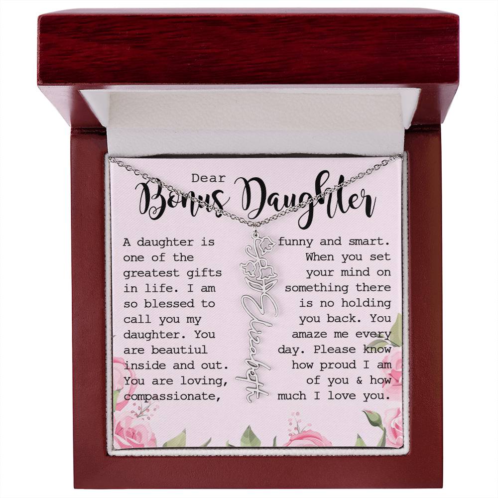 Bonus Daughter Gift, Custom Name Flower Necklace