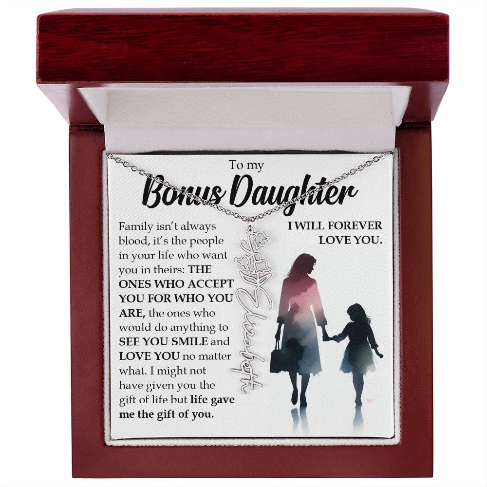 Bonus Daughter Gift, Name Flower Birth Month Necklace