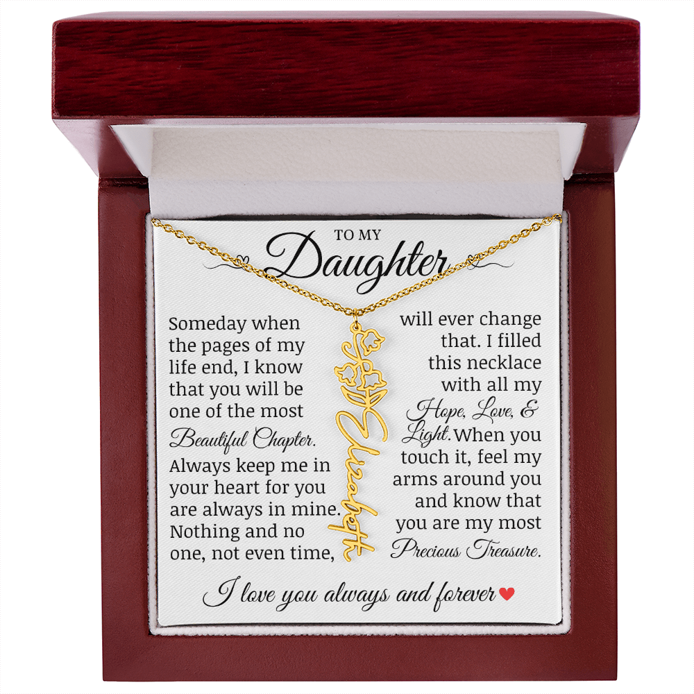 To My Daughter "Precious Treasure" Name Flower Necklace