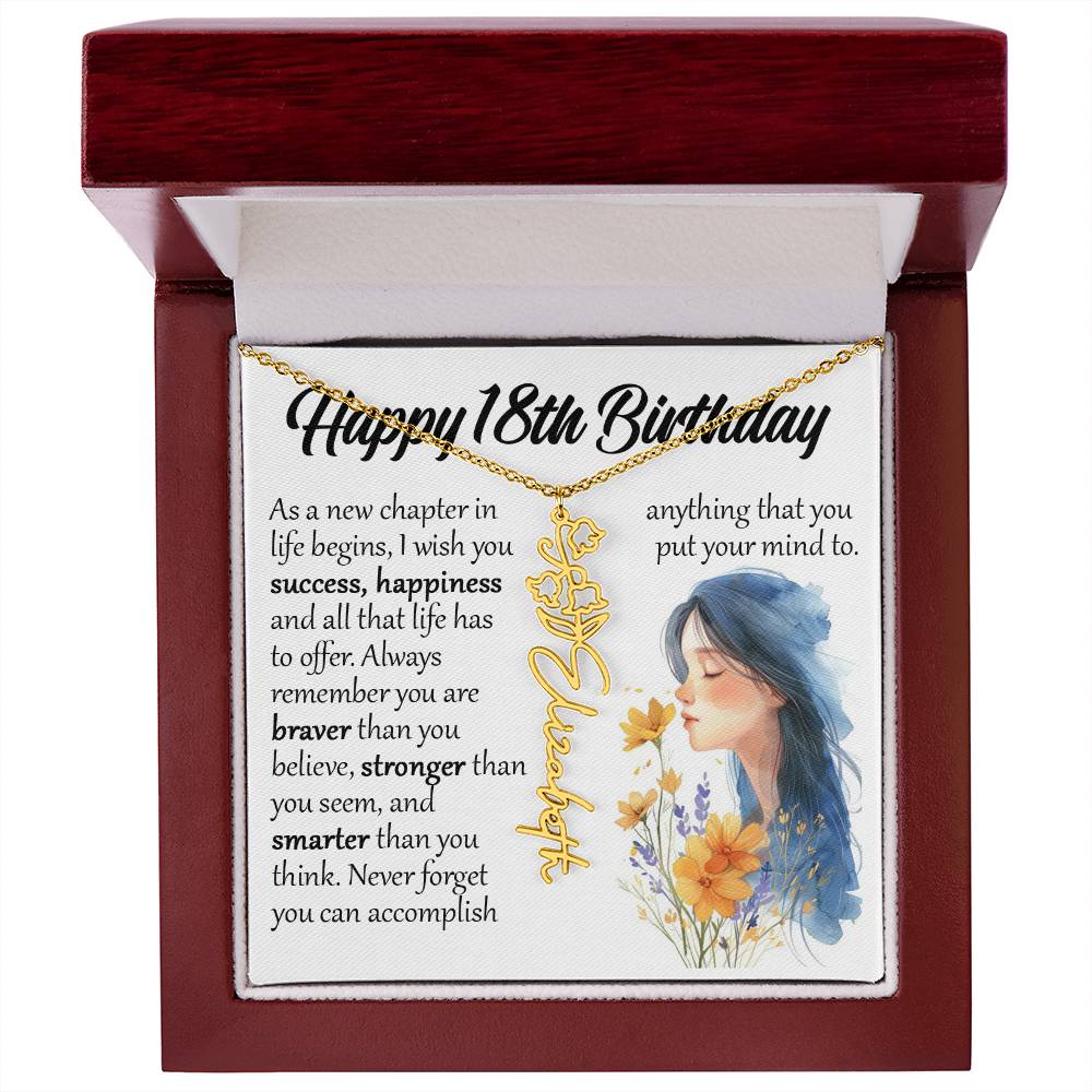 18th Birthday Gift, Custom Birth Month Name Flower Necklace