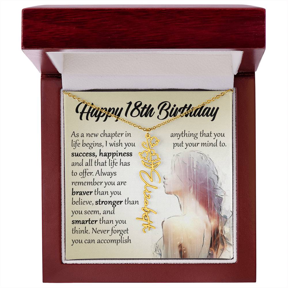 18th Birthday Gift, Custom Name Flower Necklace