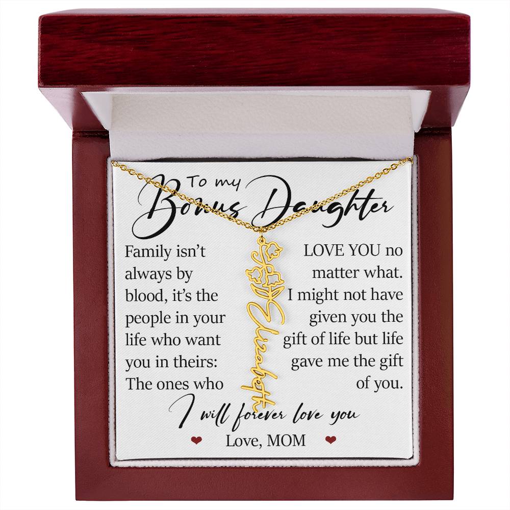 Bonus Daughter Gift, Custom Name Flower Birth Month Necklace