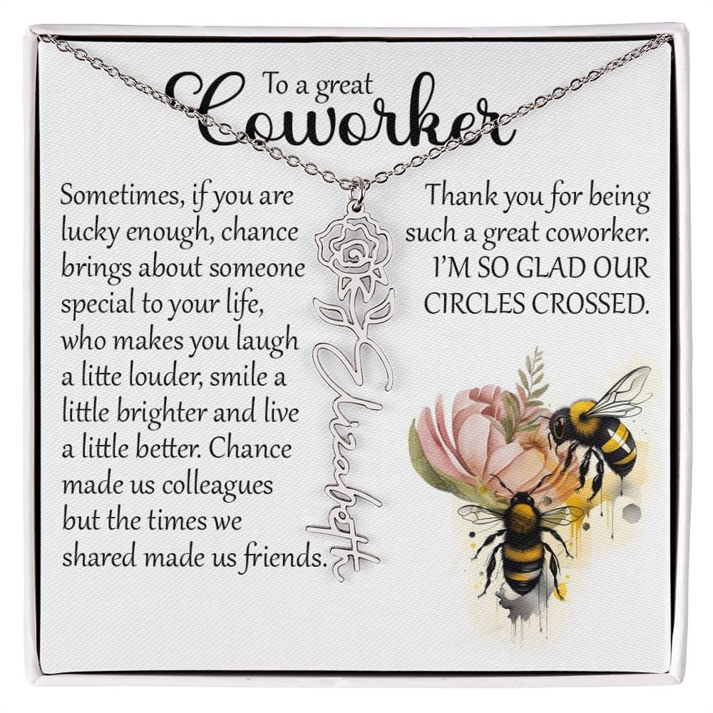 Coworker Gift, Custom Birth Month Name Flower Necklace for Colleague