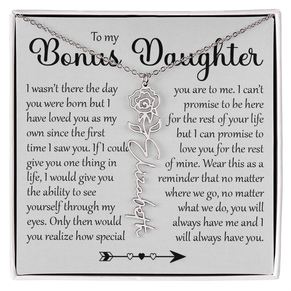 Bonus Daughter Gift, Name Flower Necklace