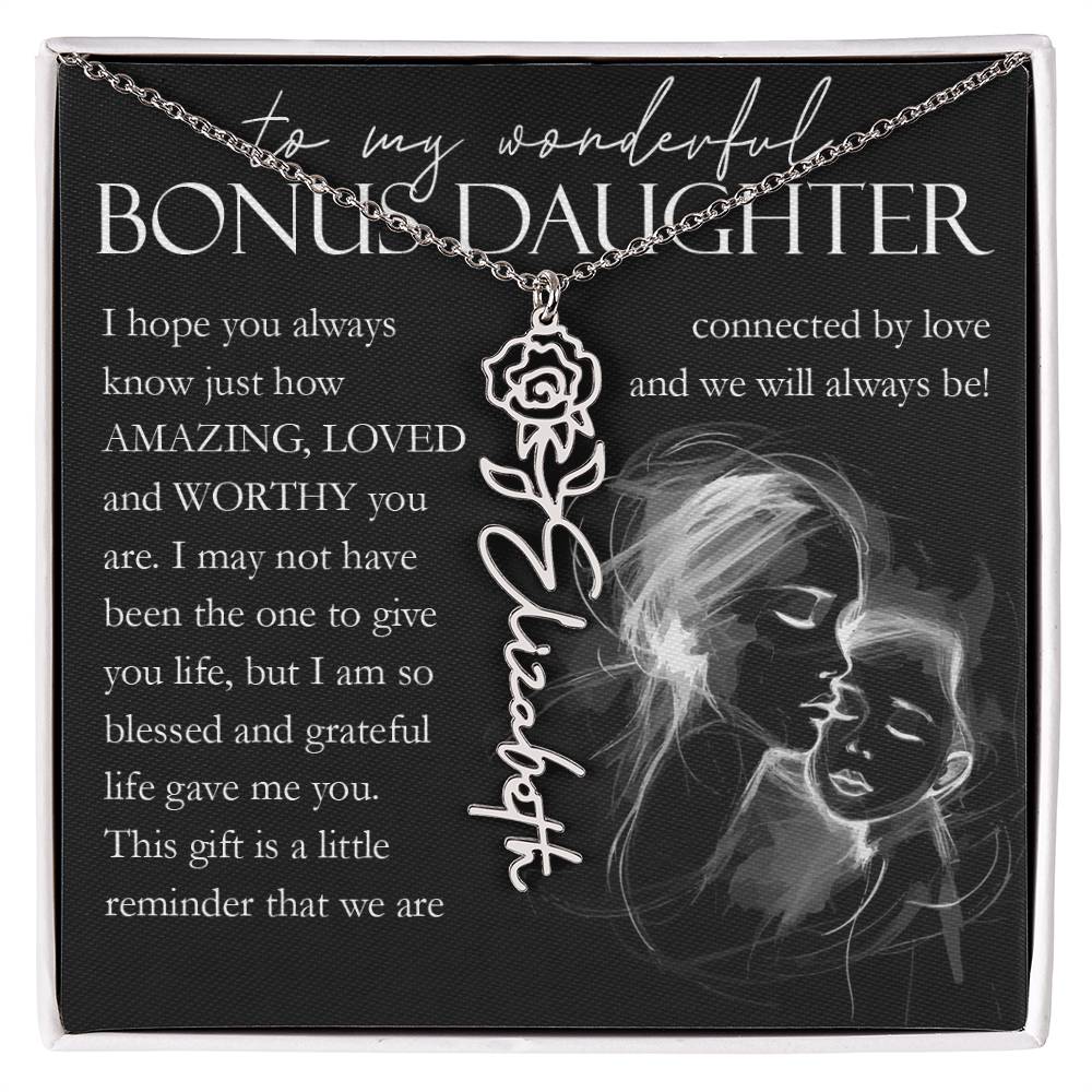 Bonus Daughter Gift, Custom Name Flower Necklace