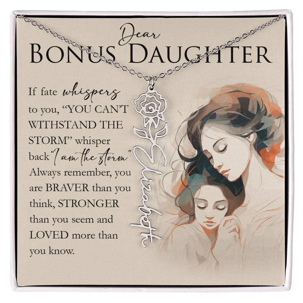 Bonus Daughter Gift, Custom Name Flower Necklace