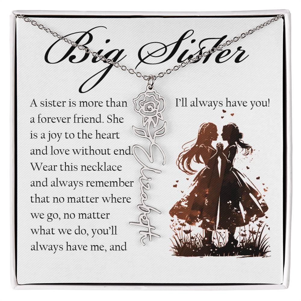 Big Sister Gift, Name Flower Necklace