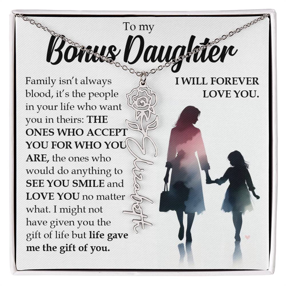 Bonus Daughter Gift, Name Flower Birth Month Necklace