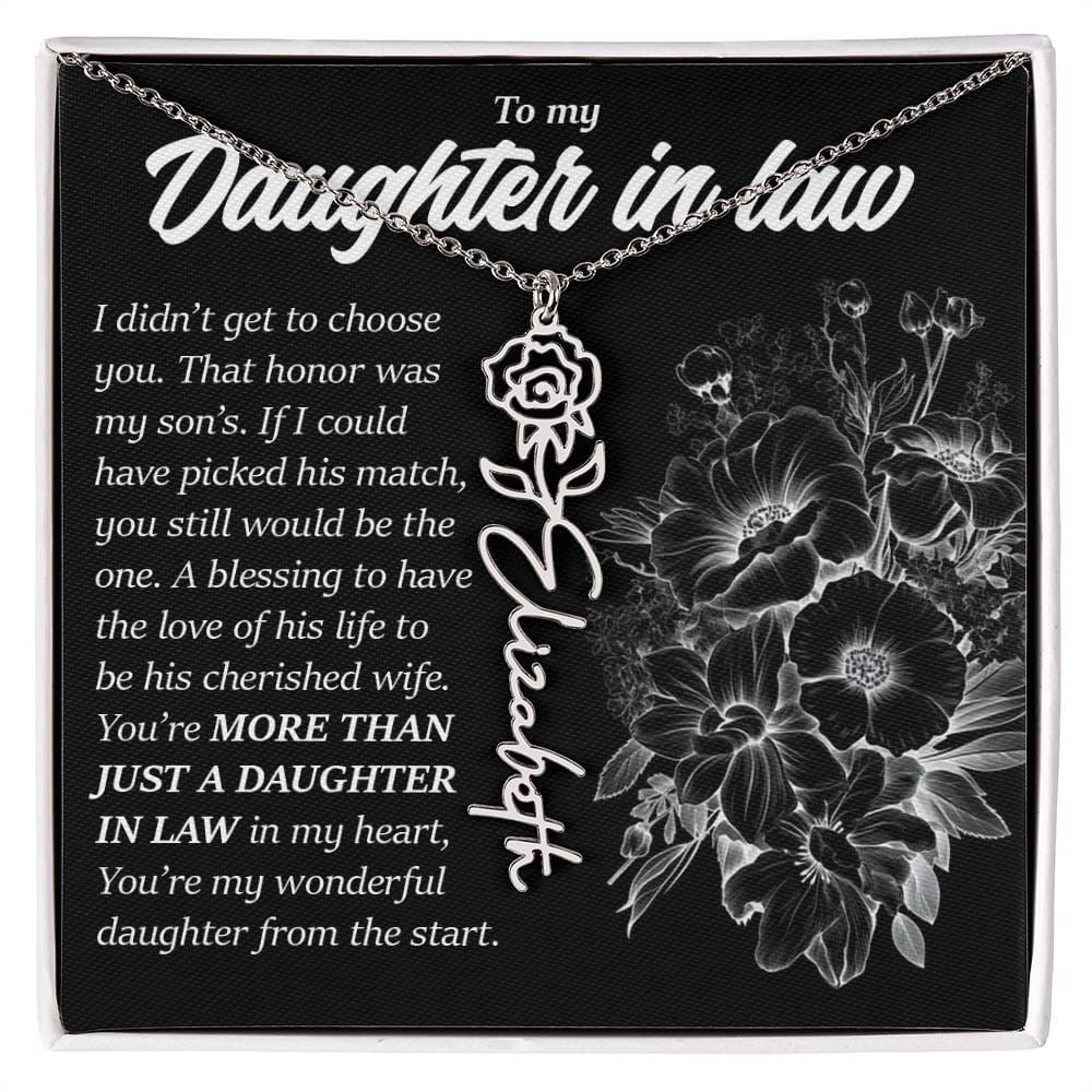 Daughter In Law Gift, Custom Birth Month Flower Name Necklace
