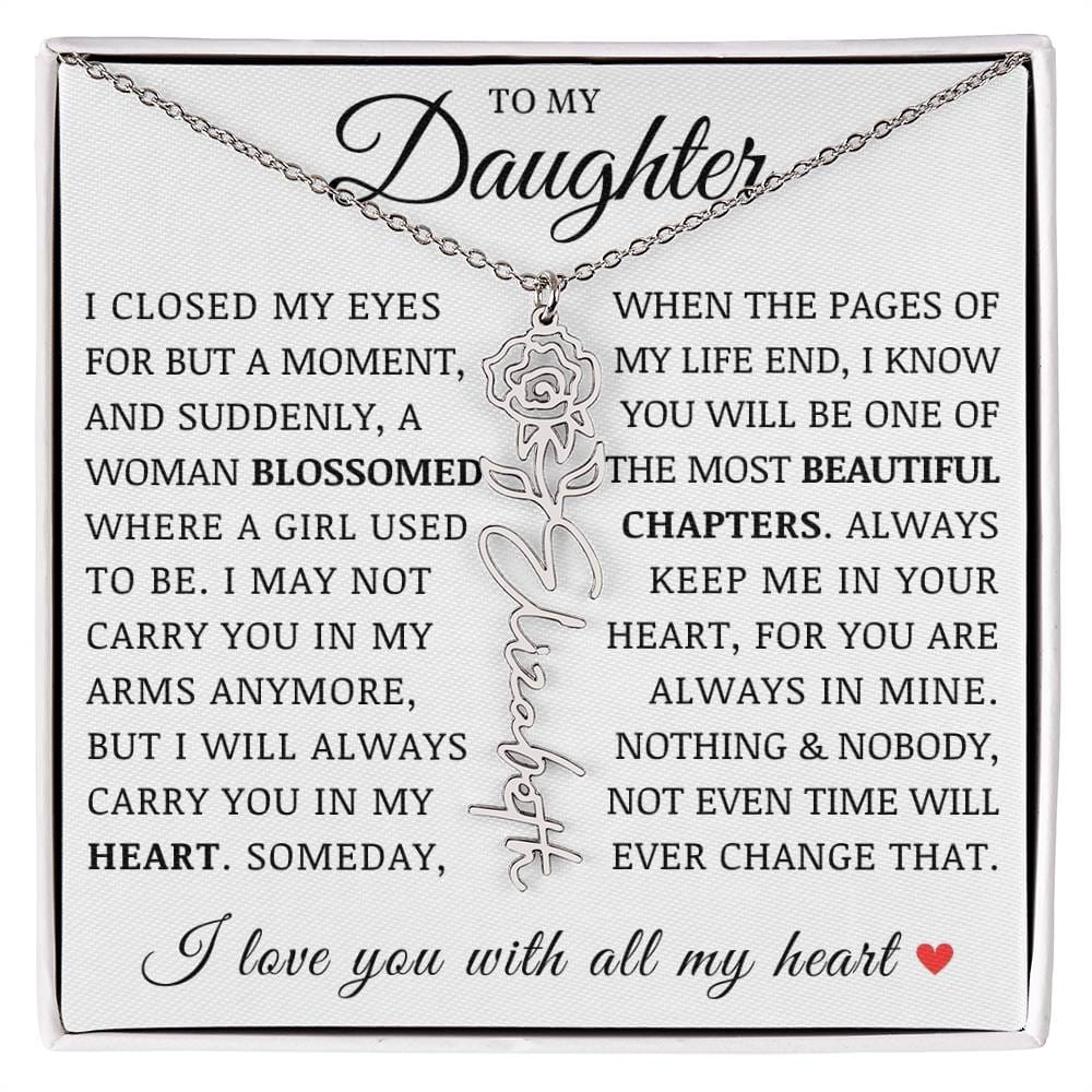 To My Daughter, Customized Birth Flower Name Necklace, Birthday Christmas Graduation Gift for Her
