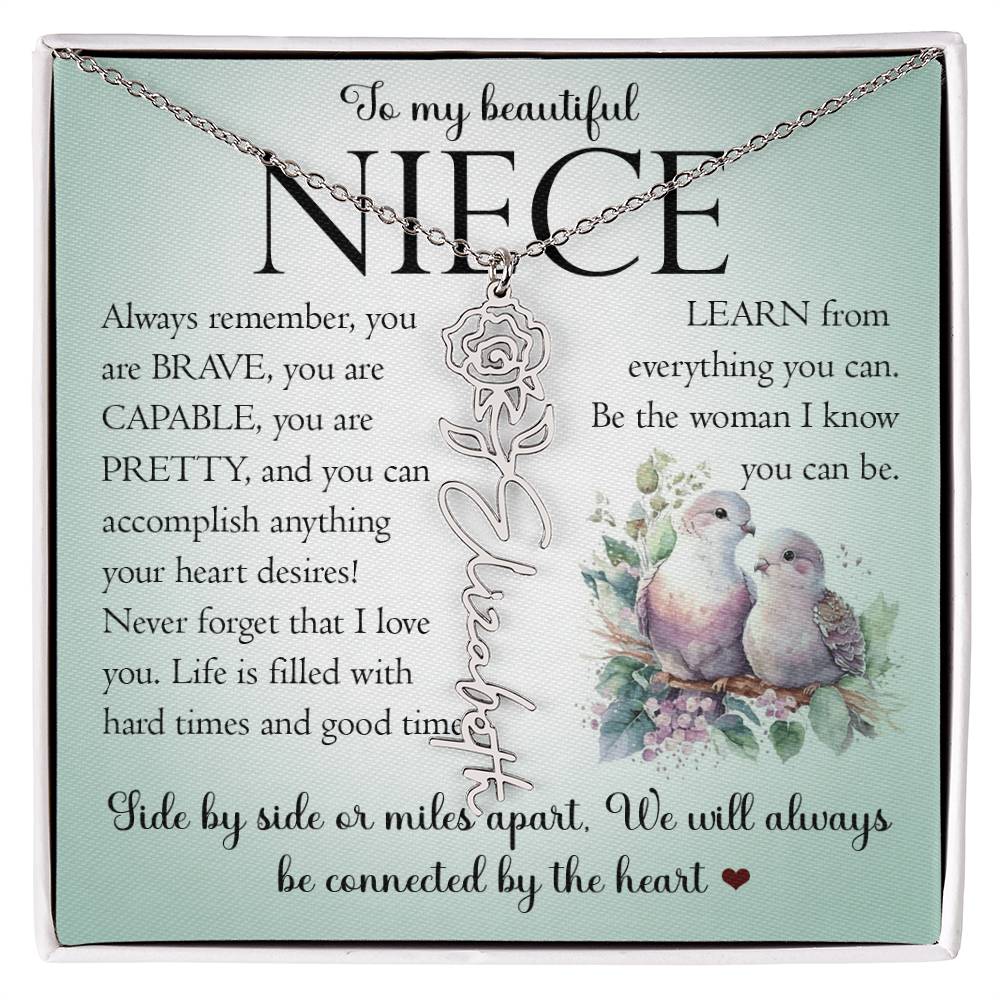 Niece Gift, Name Flower Necklace