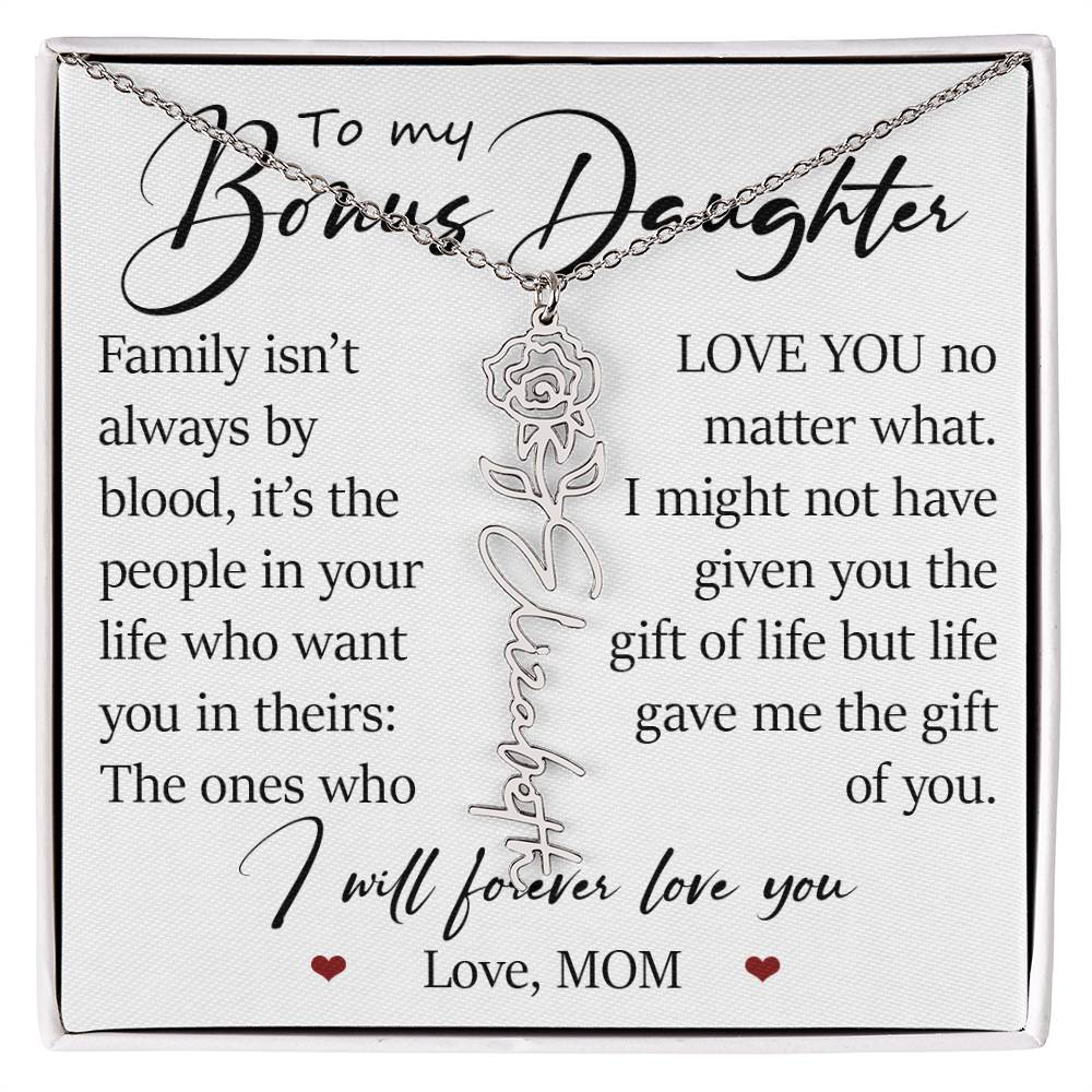 Bonus Daughter Gift, Custom Name Flower Necklace