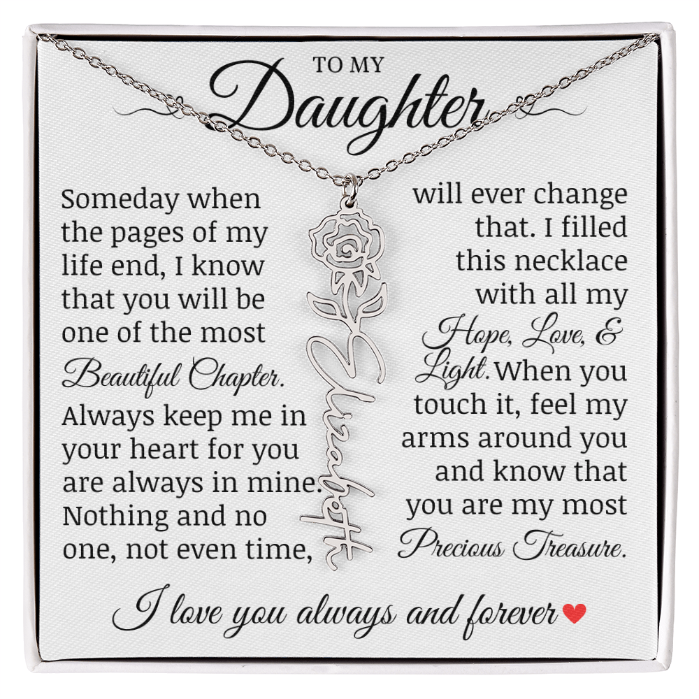 To My Daughter "Precious Treasure" Name Flower Necklace