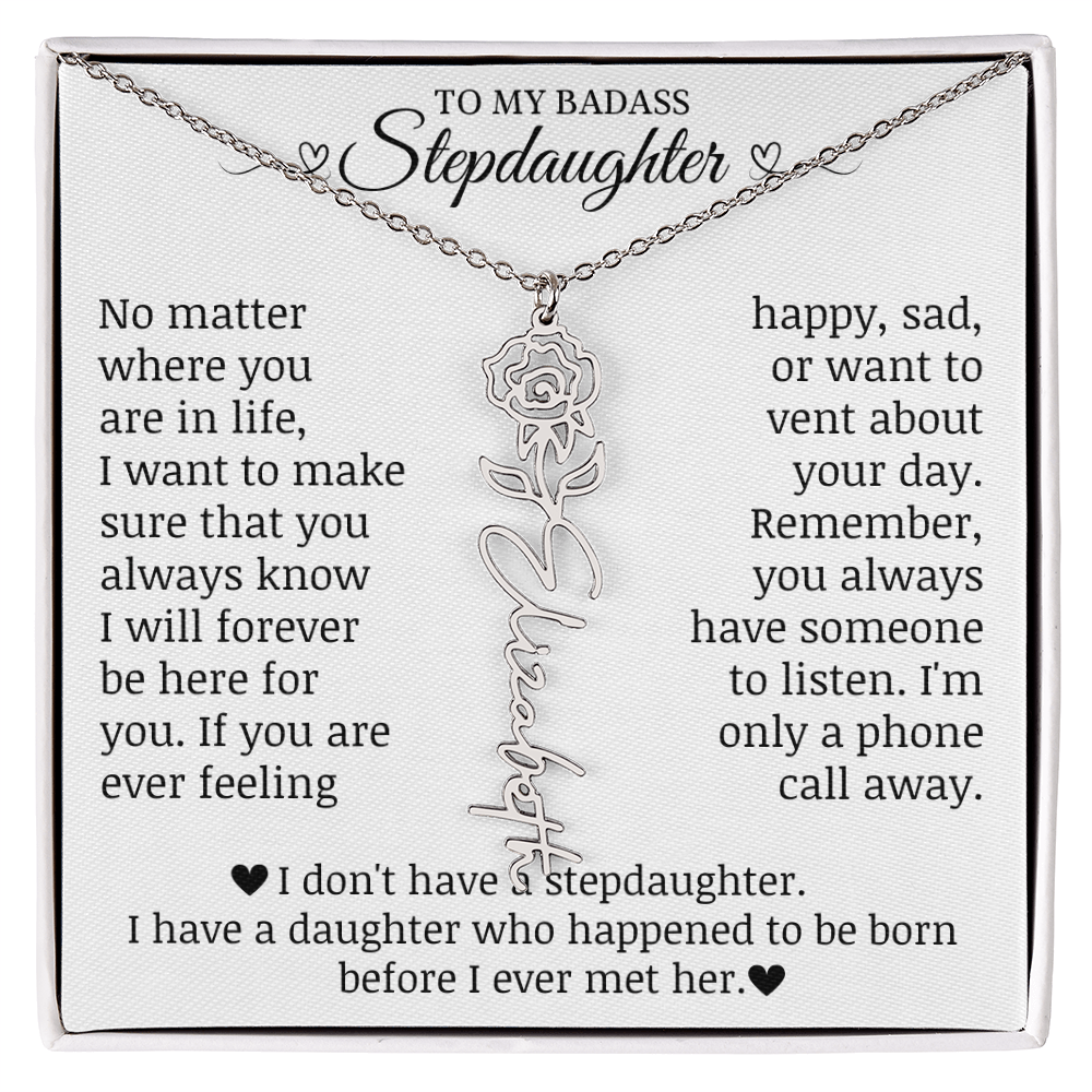 To My Badass Stepdaughter, Name Flower Necklace