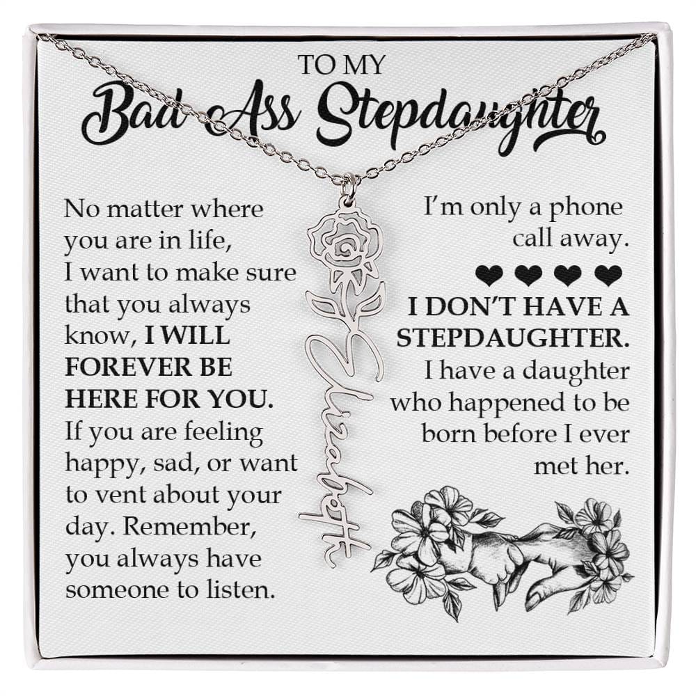 Personalized Daughter Keepsake Gift, Name Flower Necklace