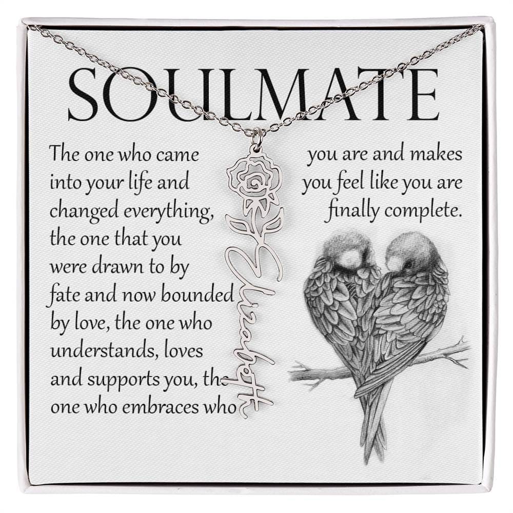 Soulmate Gift, Name Flower Necklace