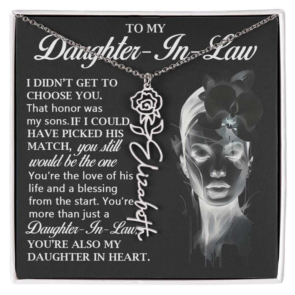 Daughter In Law Gift, Name Flower Necklace