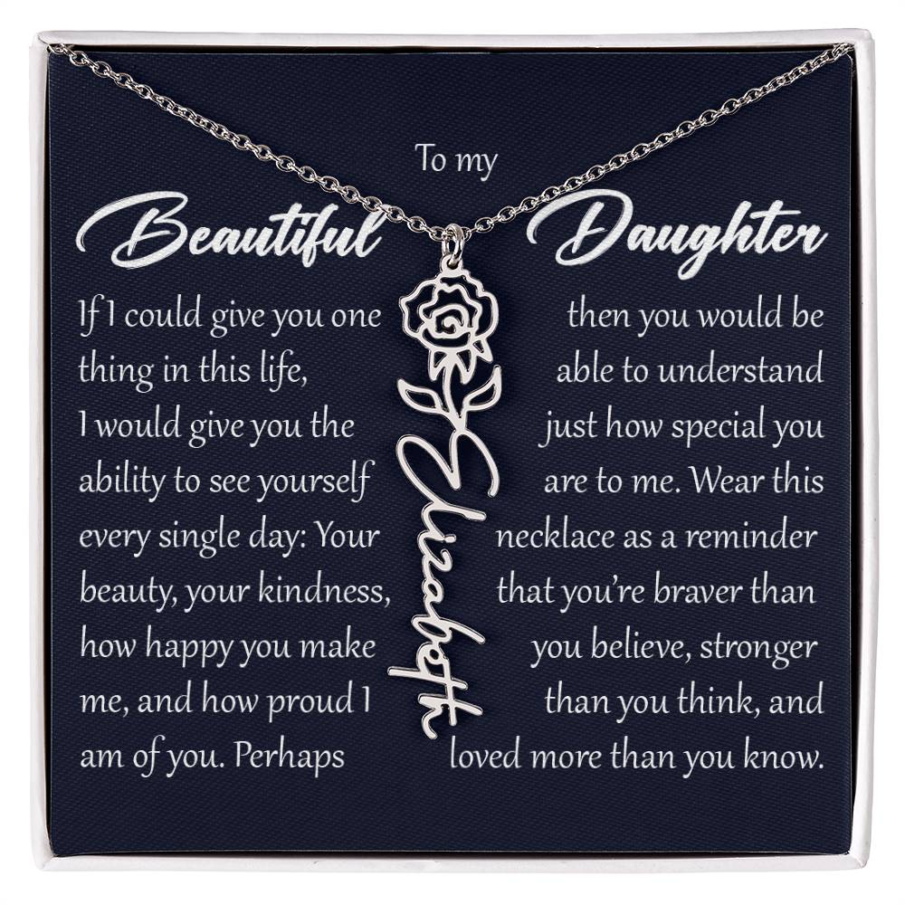 Custom Name Flower Necklace, Daughter Birth Month Pendant Gift