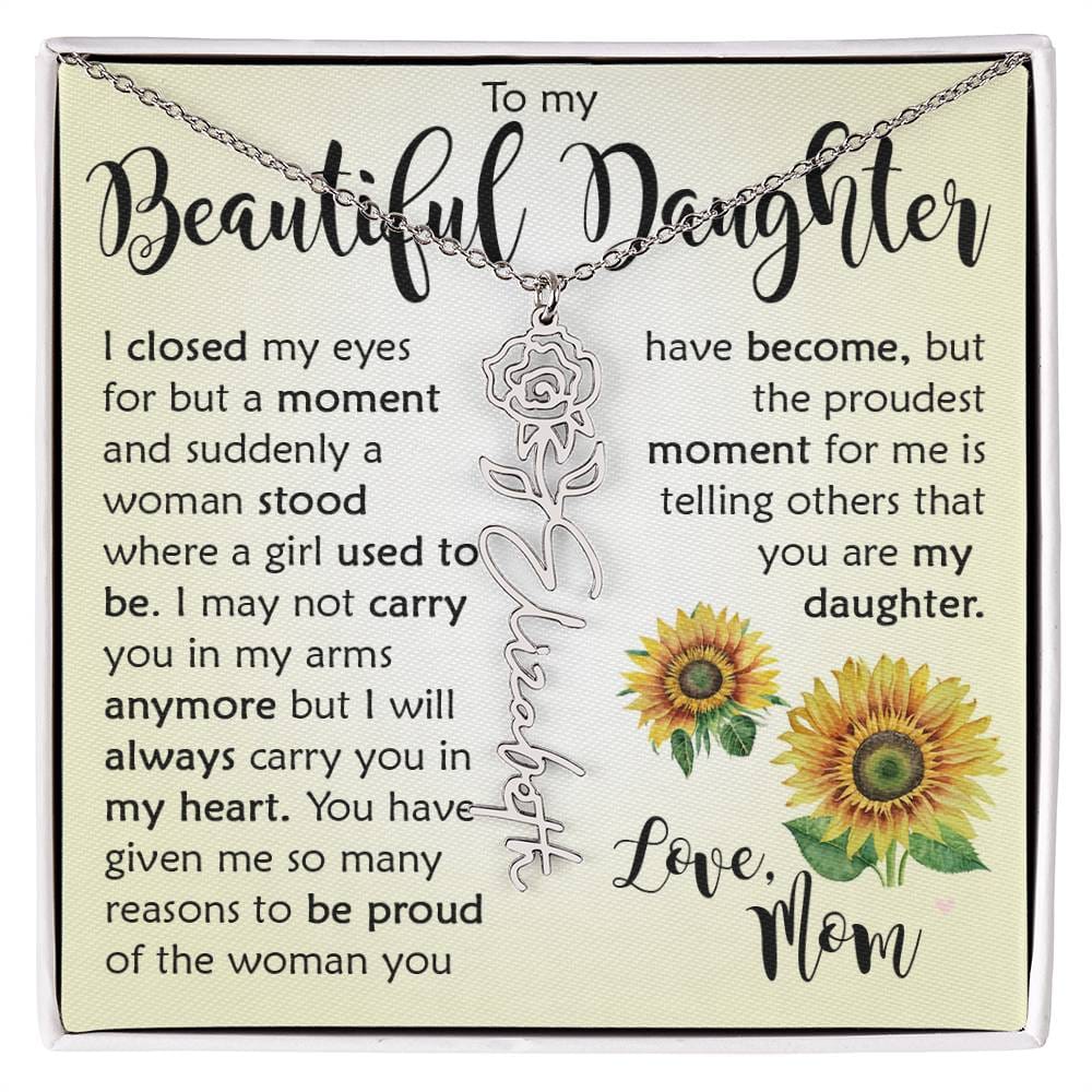 Custom Name Flower Necklace, Daughter Gift