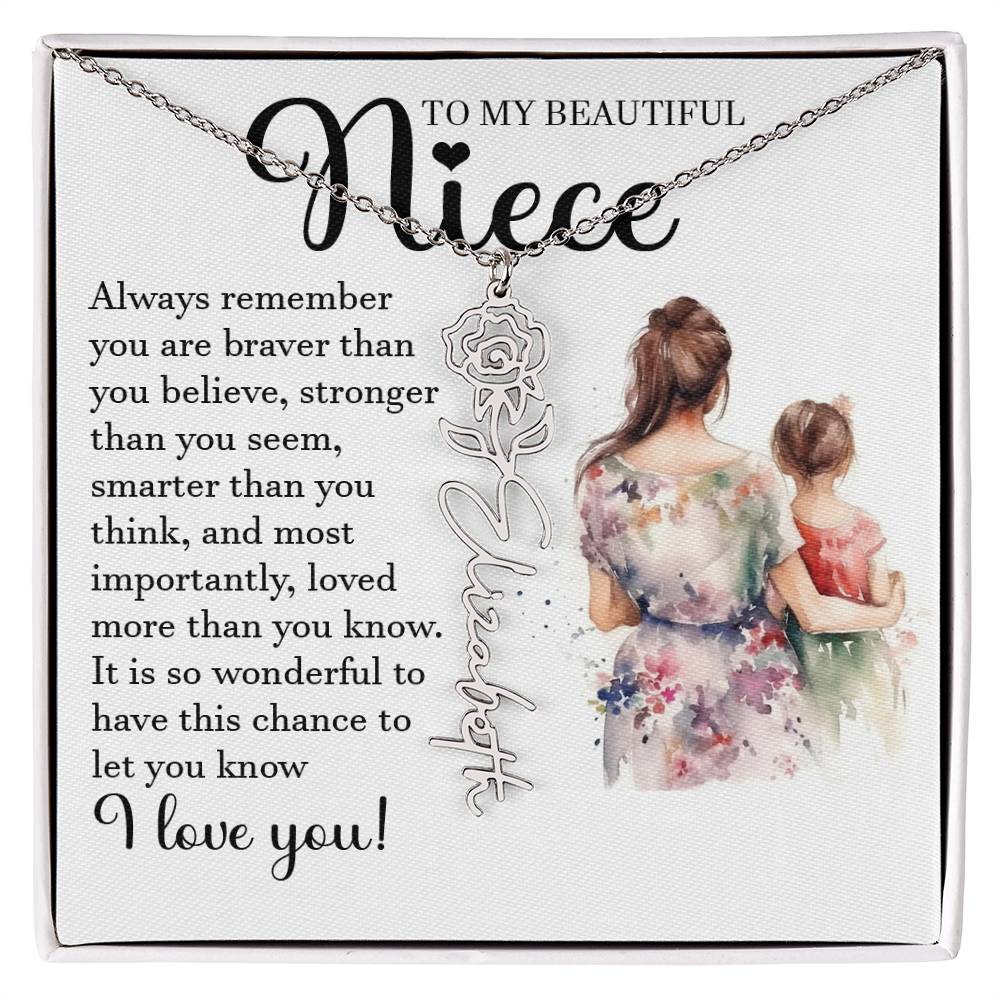 Niece Gift, Name Flower Necklace