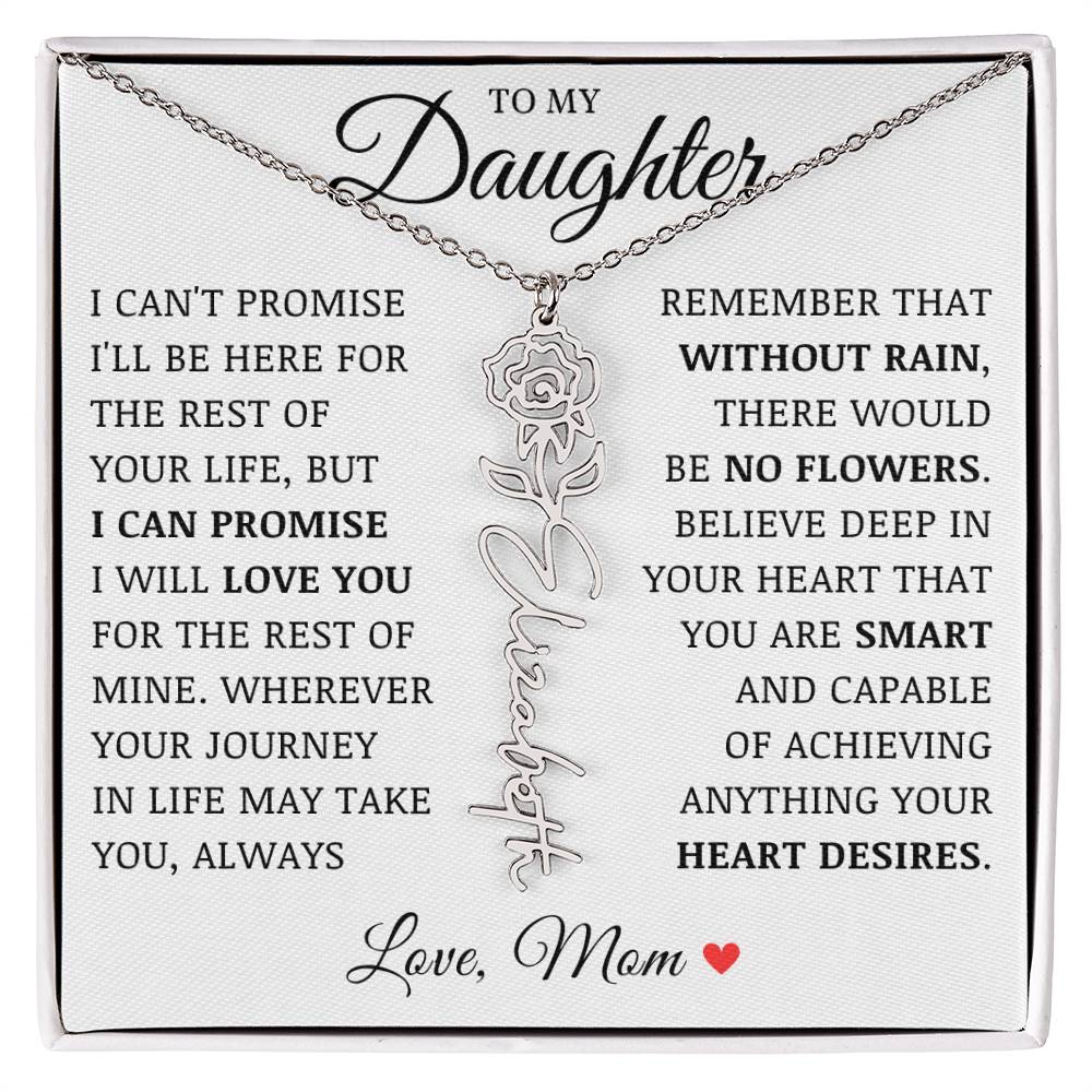 To My Daughter "No Rain No Flowers" Custom Flower Name Necklace