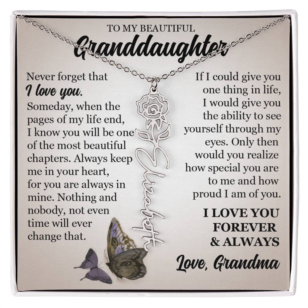 To My Beautiful Granddaughter, Custom Name Flower Necklace