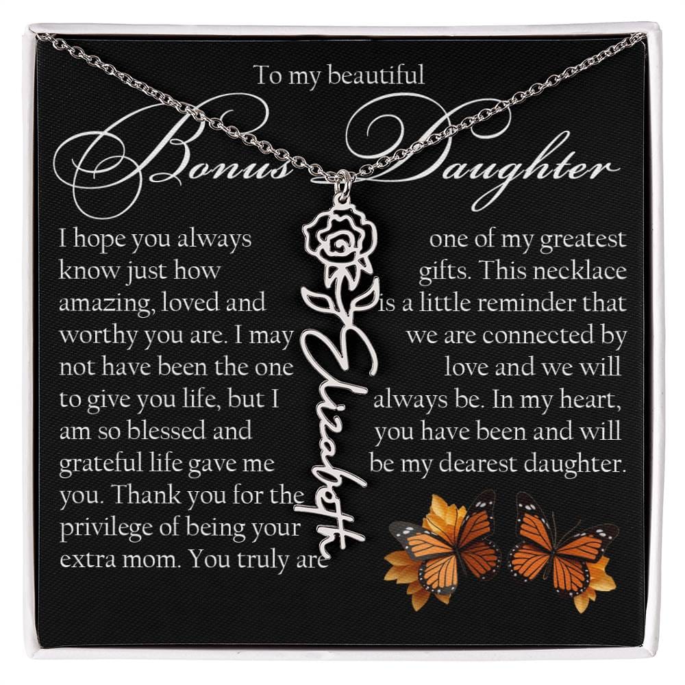 Bonus Daughter Gift, Name Flower Necklace