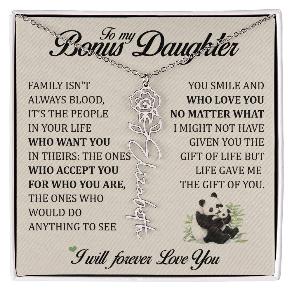 To My Bonus Daughter, Name Flower Necklace