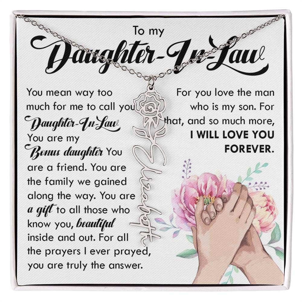 Daughter In Law Gift, Custom Name Flower Necklace
